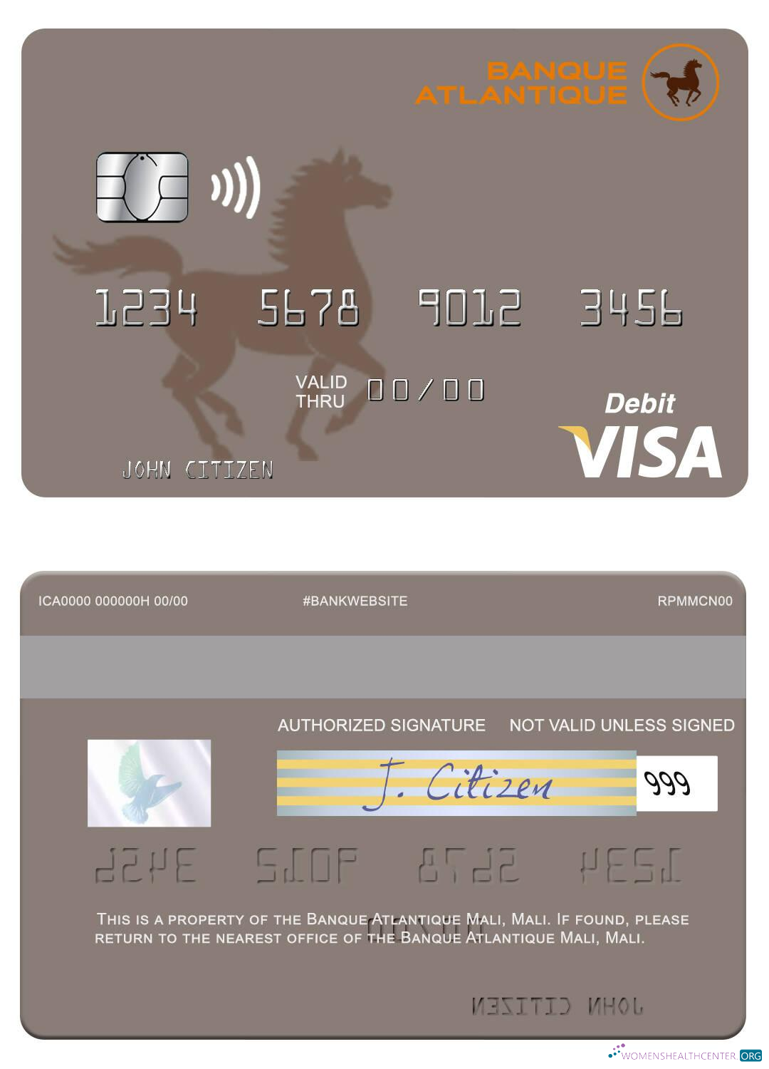 Download Mali Banque Atlantique Mali visa debit card Photoshop template